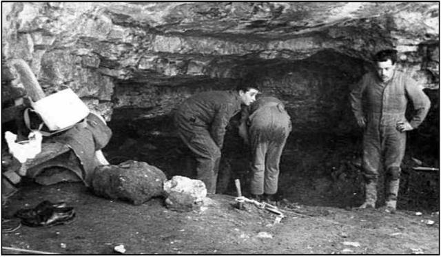 Digging at Cooper's Hole  (1958 or 1959) 
(Pete Goddard, unknown, Don Searle)
