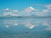 Volcanos reflected in Laguna Llancanelo