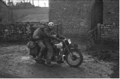 Malcolm Cotter and  Austin Sanders outside Main's barn, 1957. Photo R Charnock