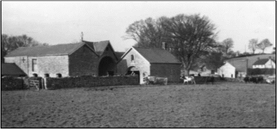 Main's barn and Priddy Green, 1957. Photo R Charnock