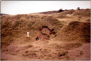 Subsidence in the bank below the unmade track, revealing Lower Middle Swallet photo M Cotter